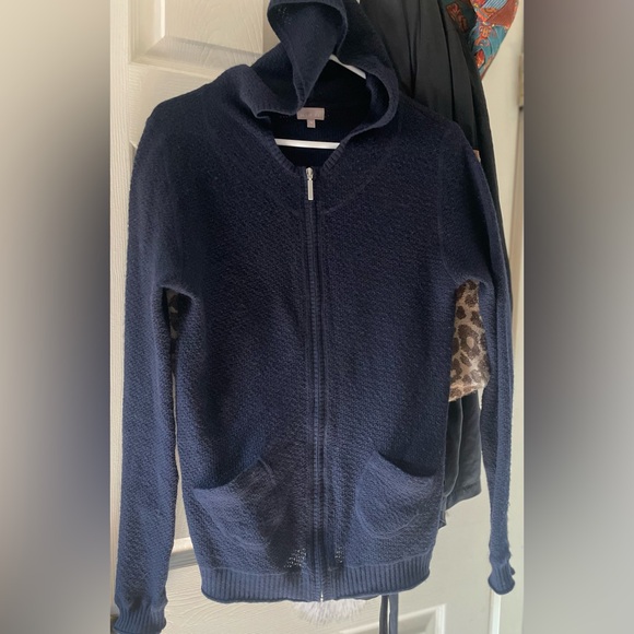 100% Cashmere Zip Hoodie Sweater Cardigan Sweatshirt Navy Size Medium - Picture 6 of 13
